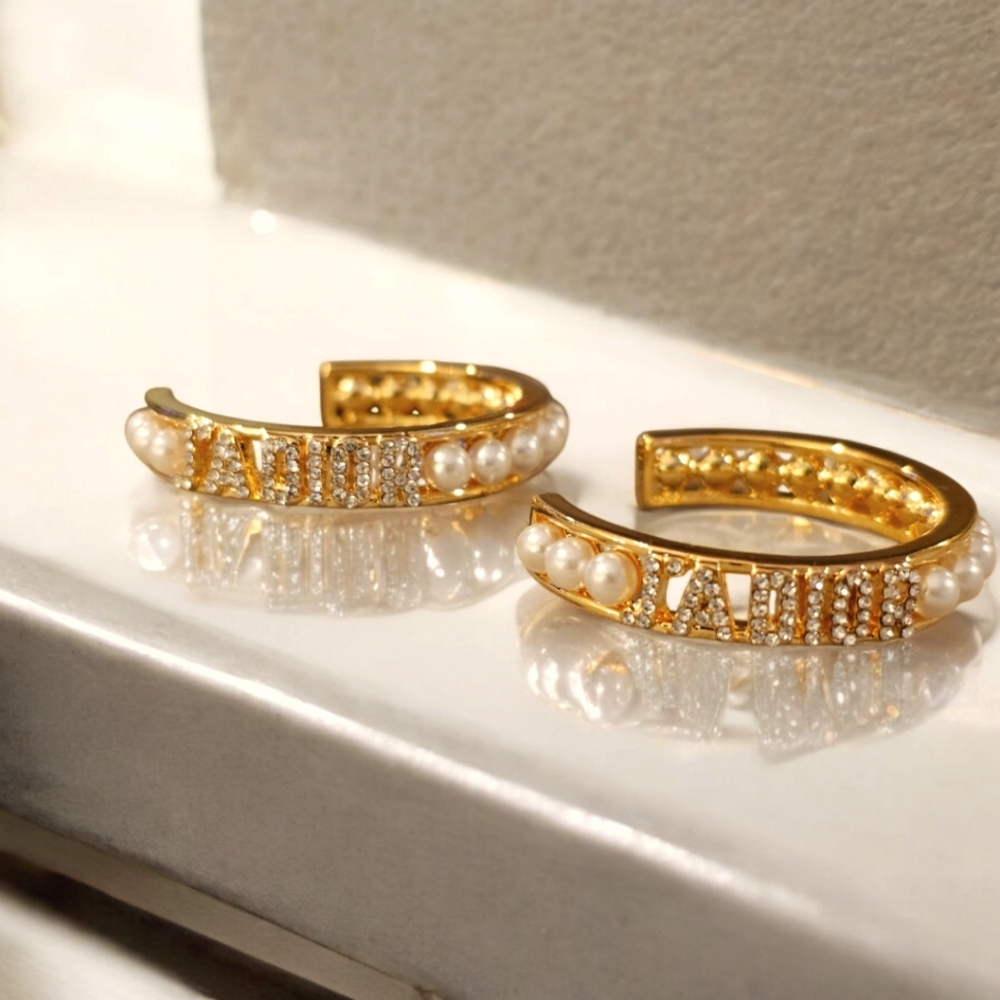 Shiny Gold Pearl Bling Hoops